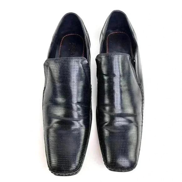 Robert Wayne Crash Snipped Square Toe Black Leather Loafers - Picture 2 of 10